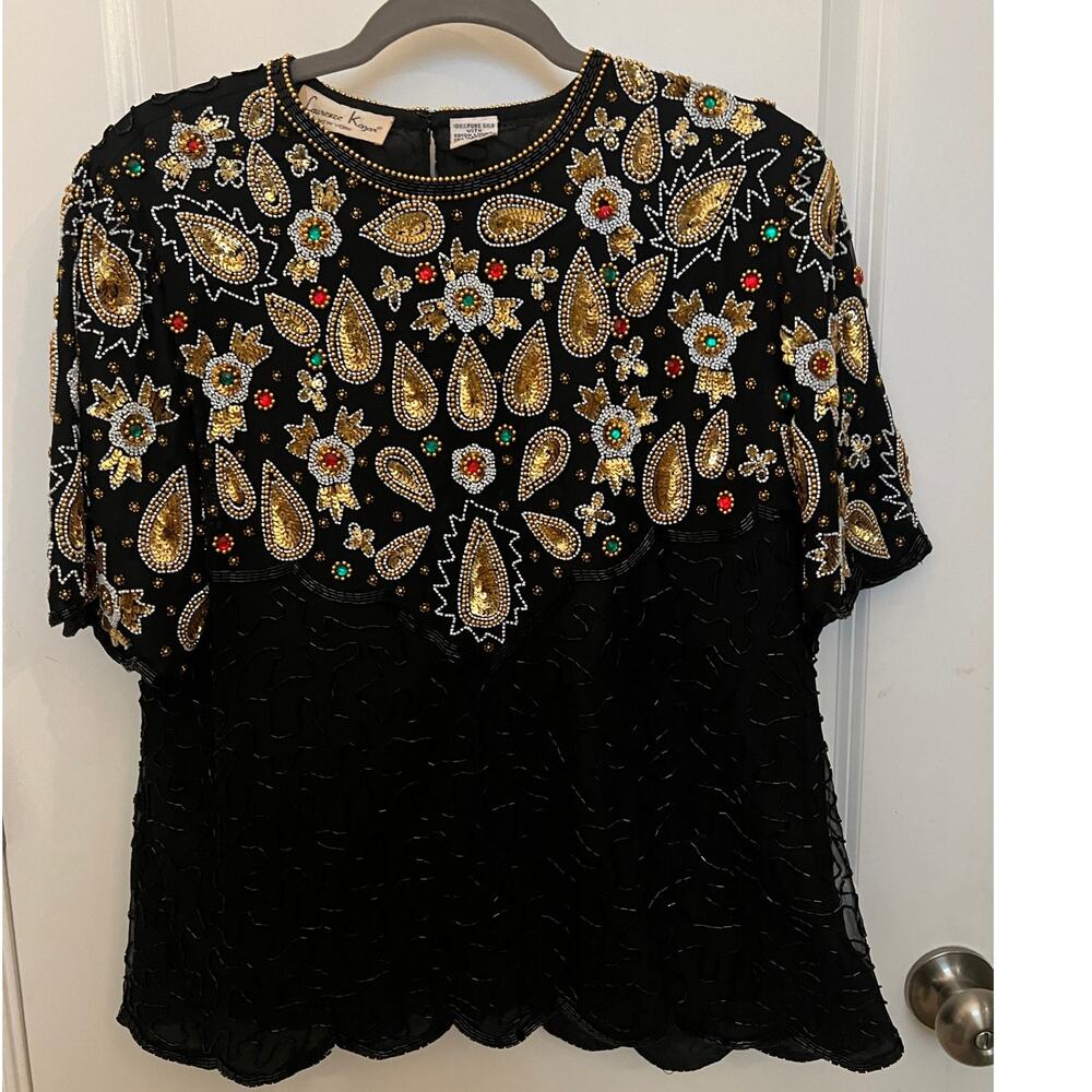 Embellished Black Beaded Blouse - Vintage-Inspired